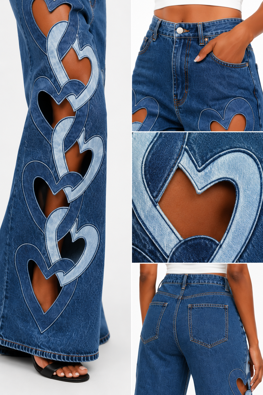 Heart Cutout Wide-Leg Denim Jeans-Statement High Waist Streetwear Pants