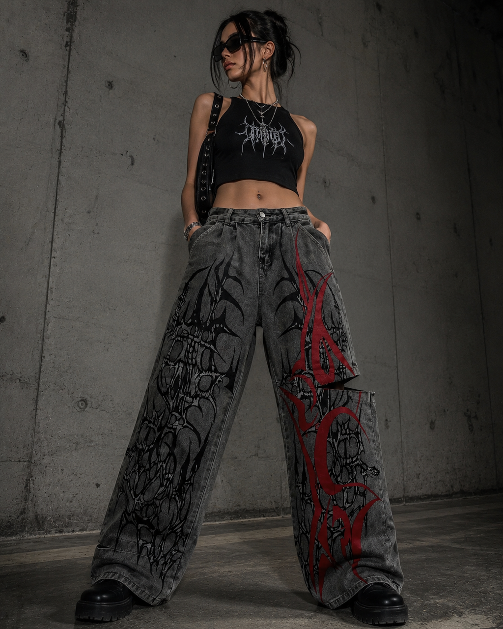 Sj Crimson Chaos Split-Leg Denim Jeans