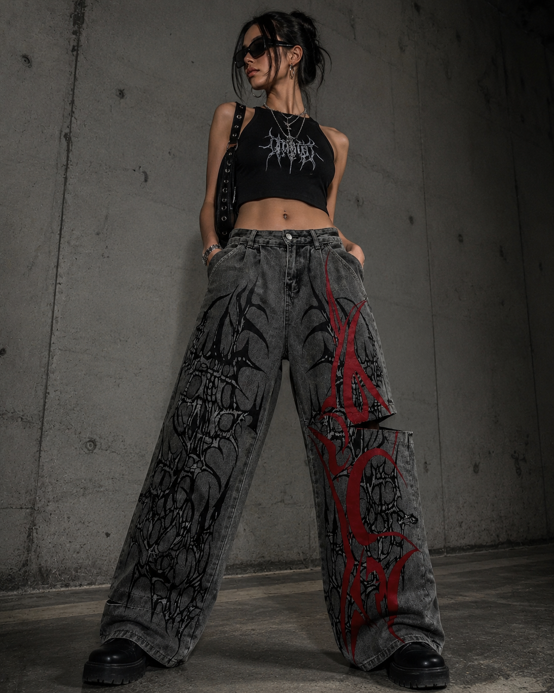 Sj Crimson Chaos Split-Leg Denim Jeans