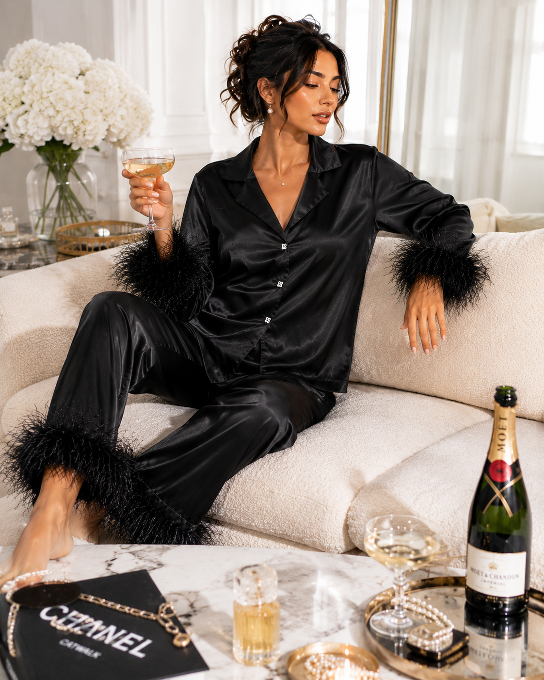 SJ Midnight Satin Lounge Set