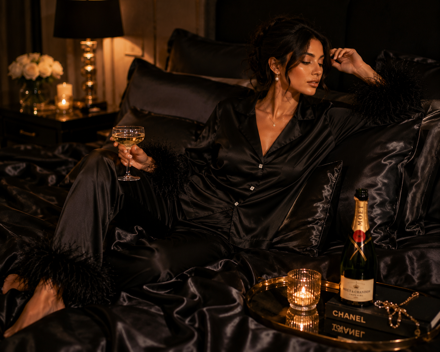 SJ Midnight Satin Lounge Set