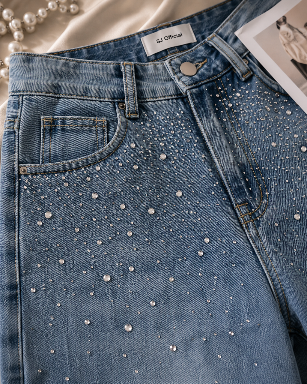 SJ Official Rhinestone Wide-Leg Jeans