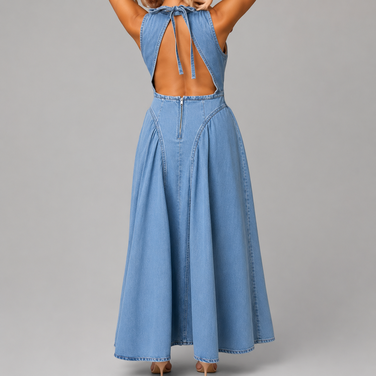SJ Luxe Open - Back Denim Maxi Dress