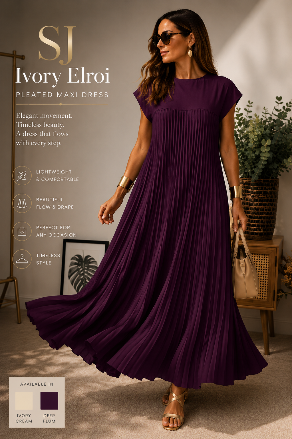 SJ Ivory Elroi Pleated Maxi Dress