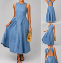 SJ Luxe Open - Back Denim Maxi Dress