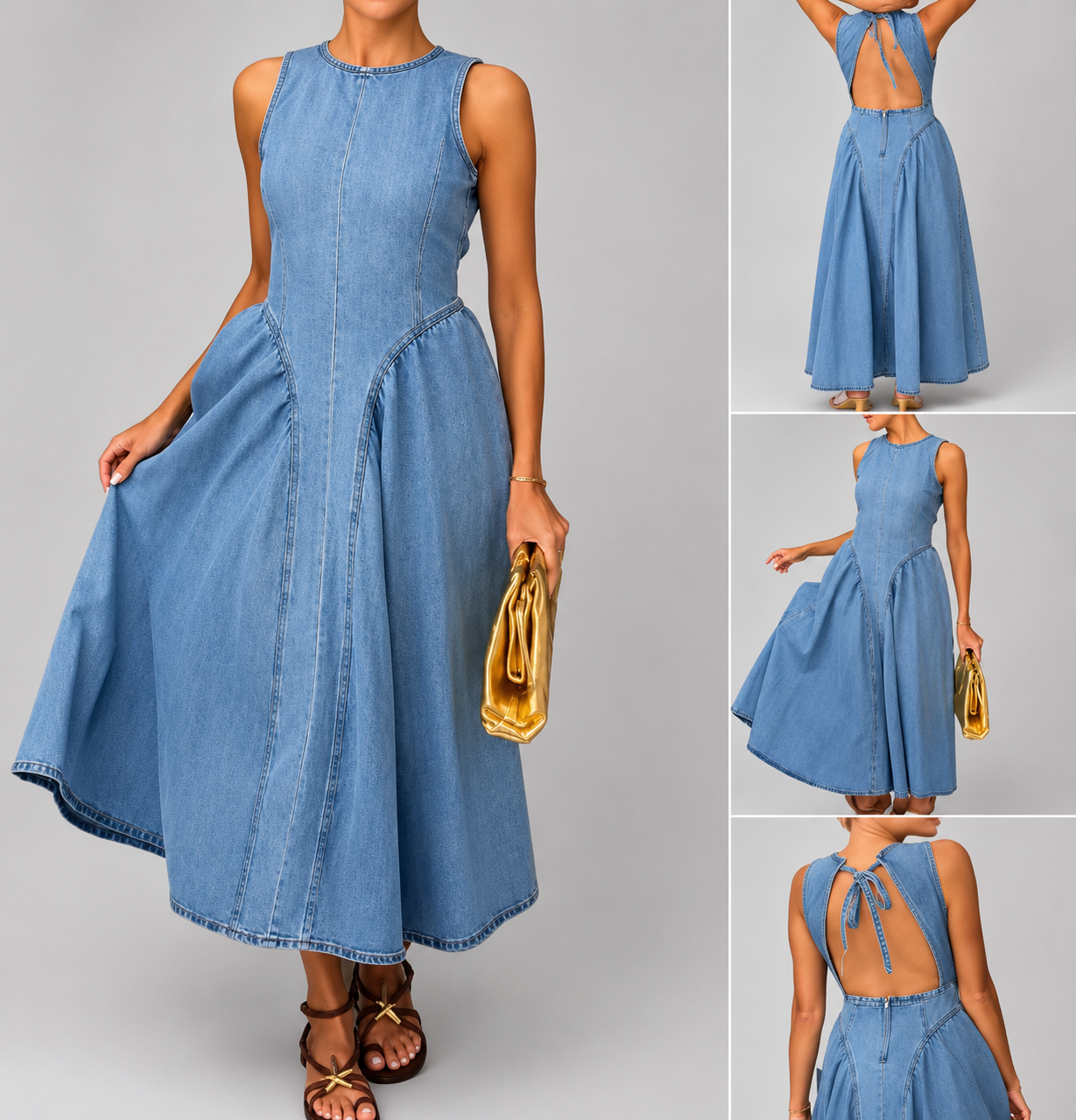 SJ Luxe Open - Back Denim Maxi Dress