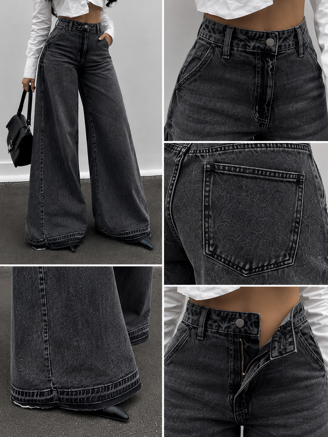 SJ Eclipse Wide LED Denim Jeans - Washed Black