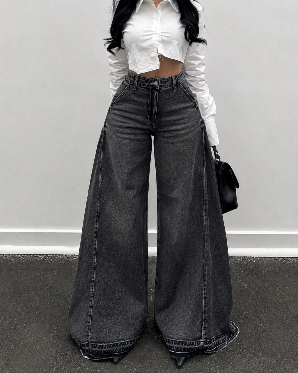 SJ Eclipse Wide LED Denim Jeans - Washed Black