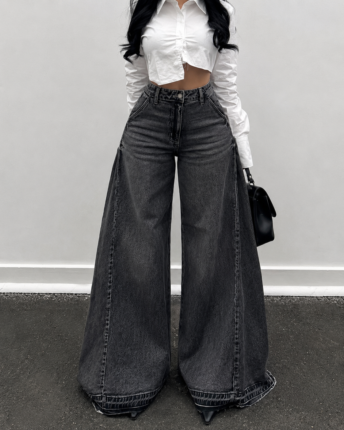 SJ Eclipse Wide LED Denim Jeans - Washed Black