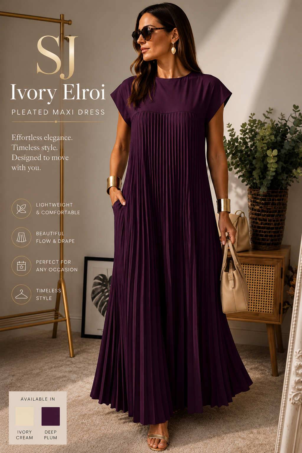 SJ Ivory Elroi Pleated Maxi Dress