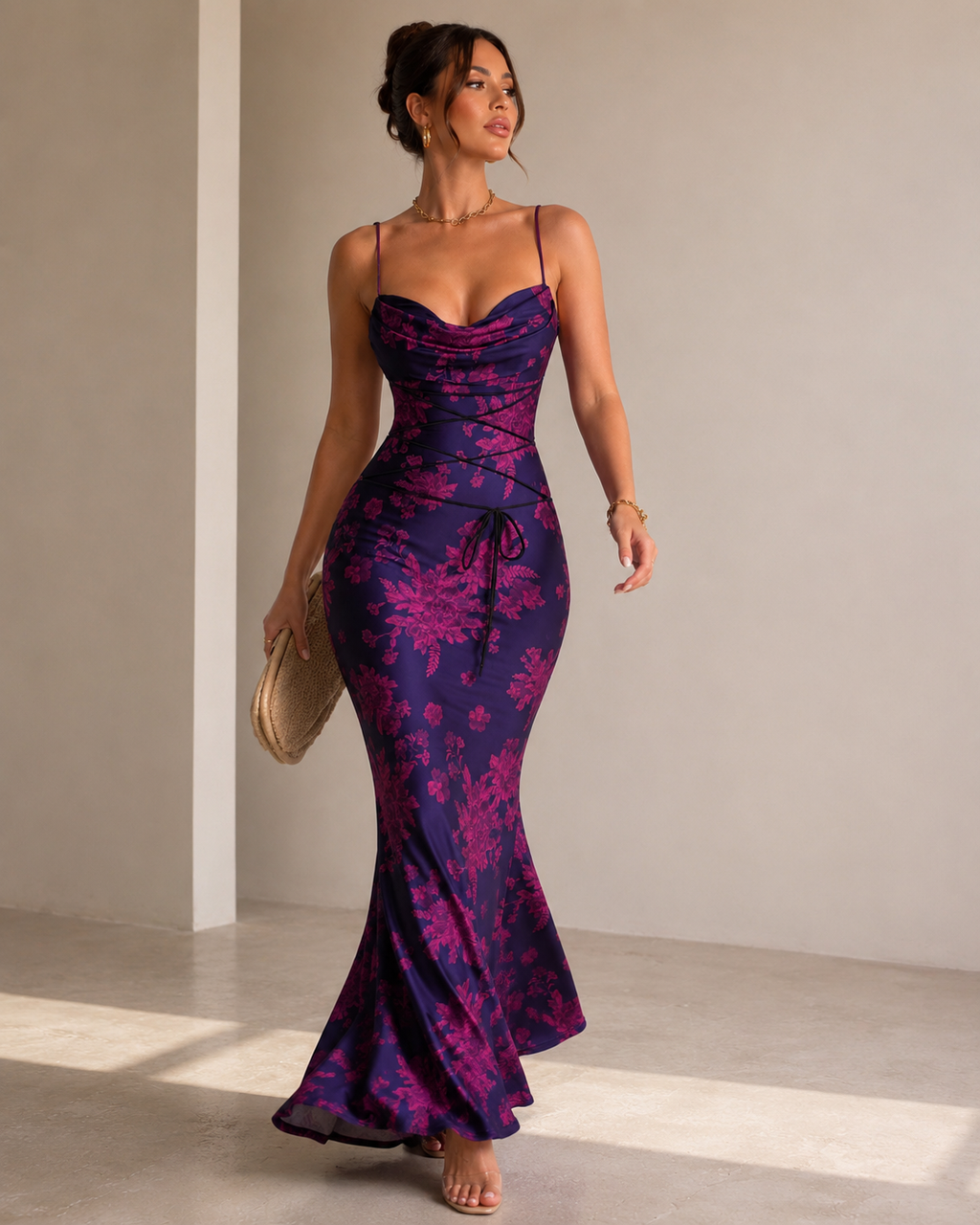 SJ Noir Fleur Corset Maxi Dress